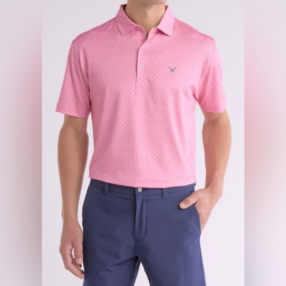 Callaway- Men's Pink Textured Geometric Chevron Golf ⛳️ Polo. Size XL